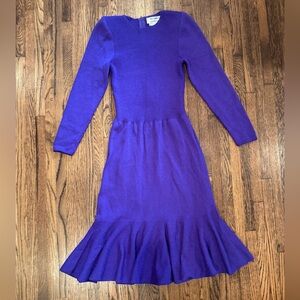 Pat Sandler for Wellmore Vintage Midi Long Sleeve Purple Sheath Dress Size 6